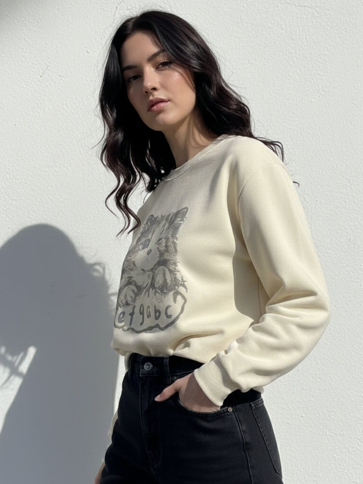 Cream Graphic Printed Fleece Sweatshirt