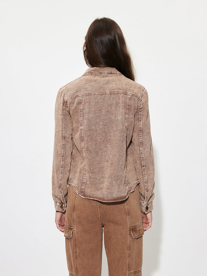 Brown Coloured Washed Denim Jacket