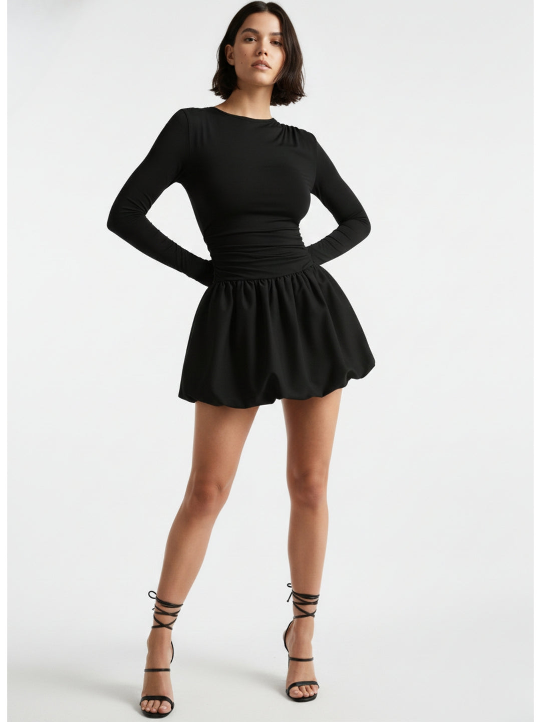 Black High Neck Bubble Hem Dress