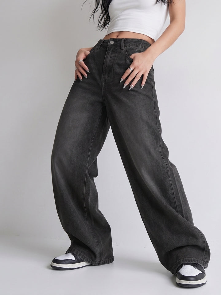 Black Tinted Washed Baggy Denim