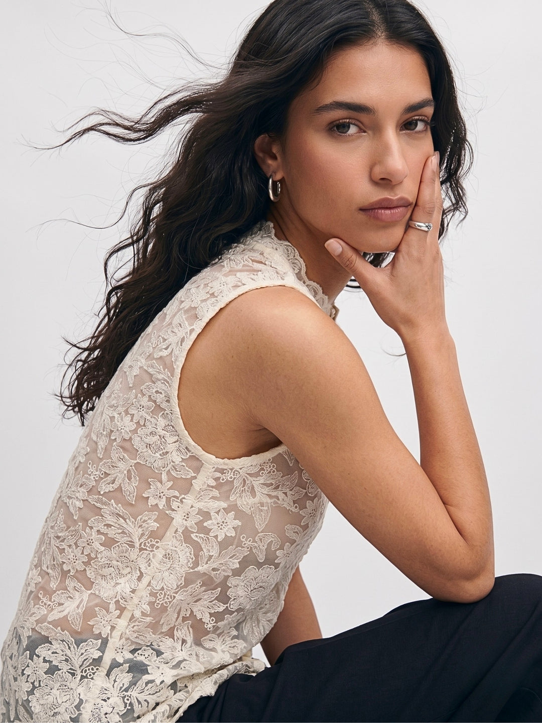Off White Lace Detail Blouse