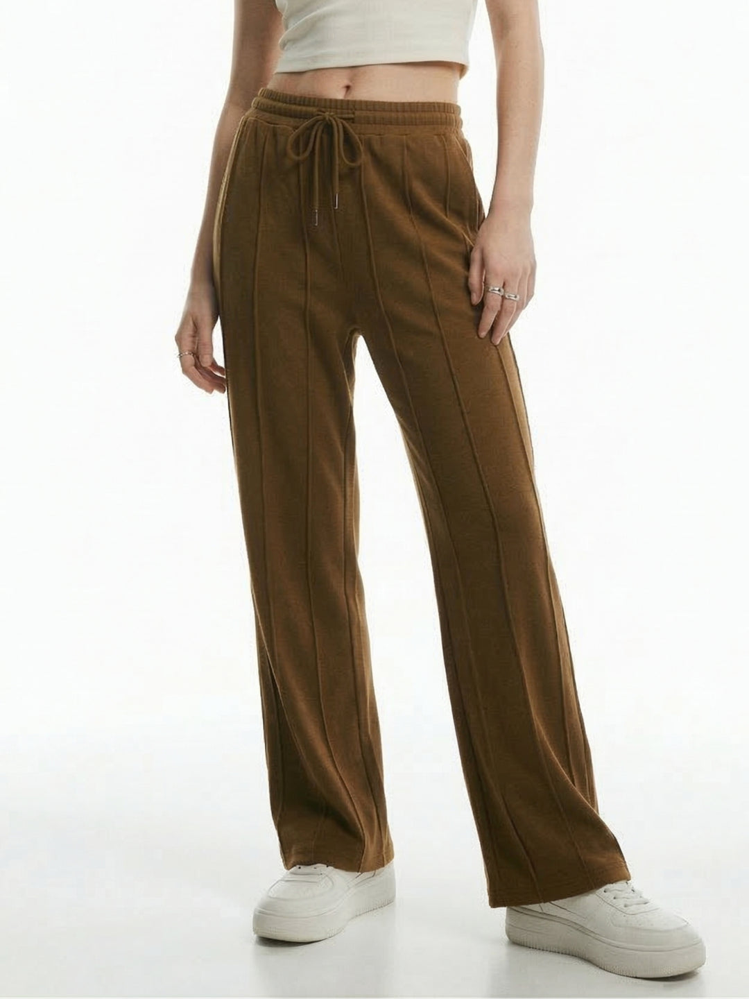 Brown Elasticated Regular Fit Drawstring Joggers