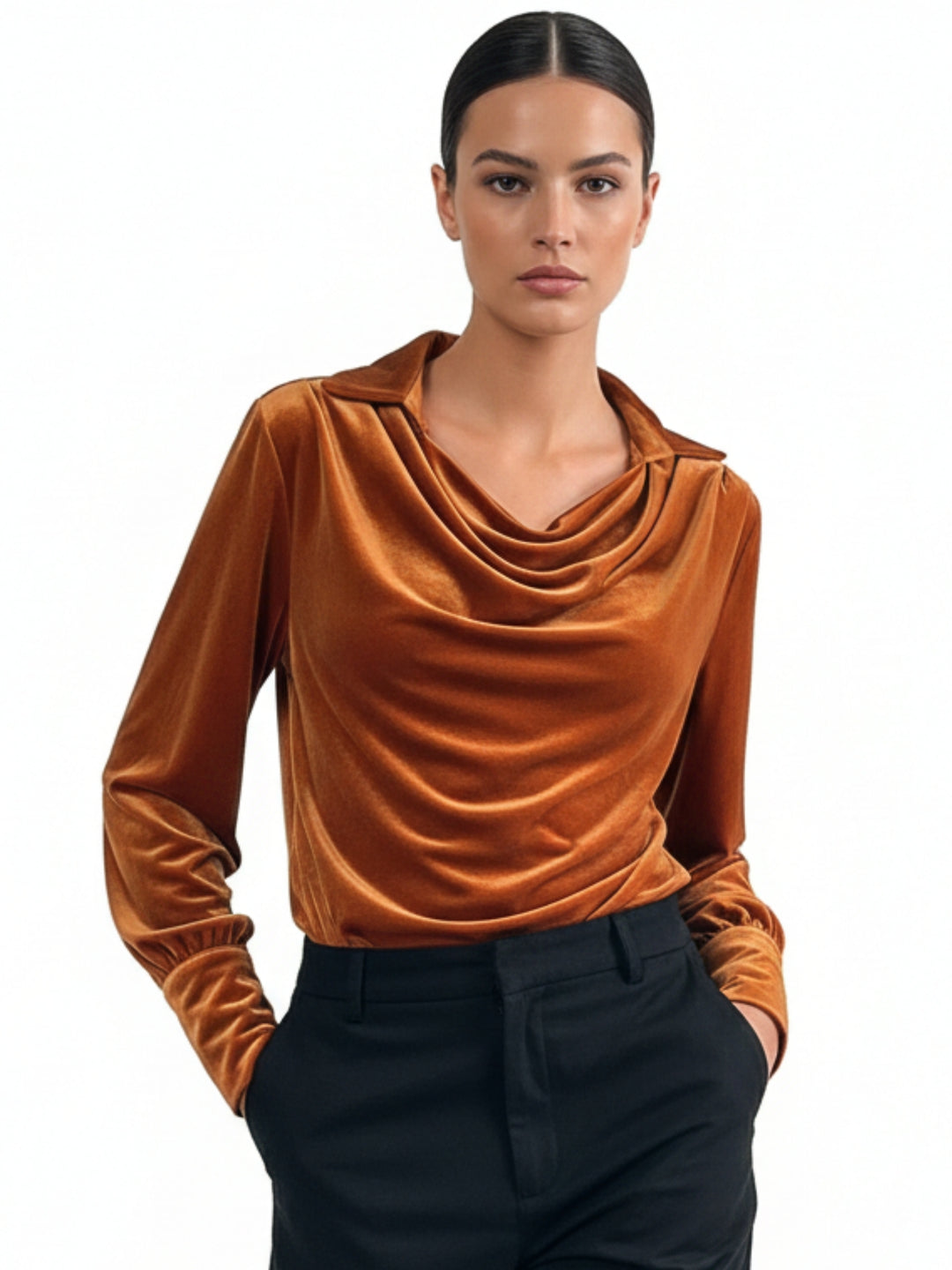 Orange Cowl Neck Regular Top