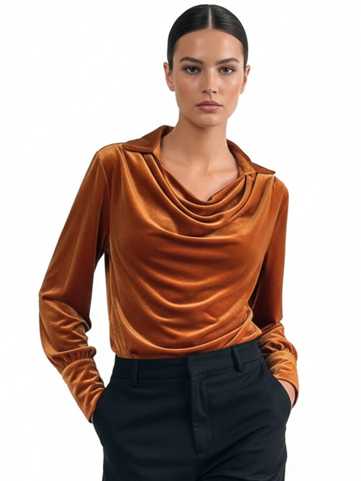 Orange Cowl Neck Regular Top