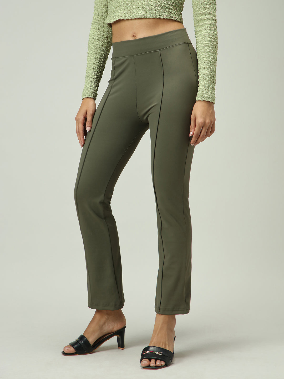 Olive Fitted Flared Leggings