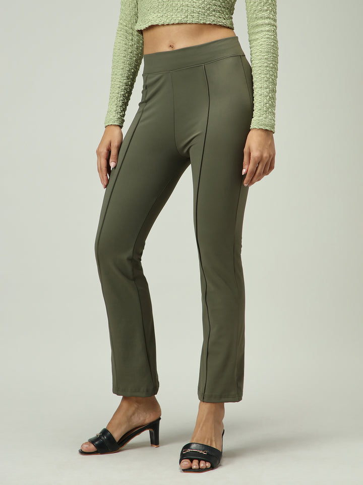 Olive Fitted Flared Leggings