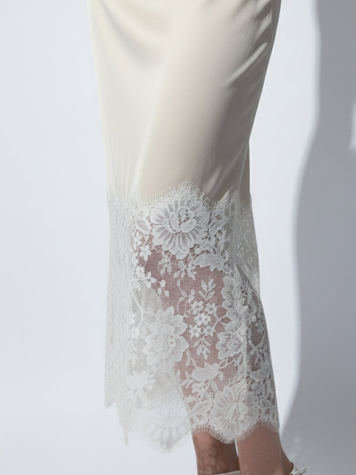 Cream Maxi Skirt With Lace Inserts