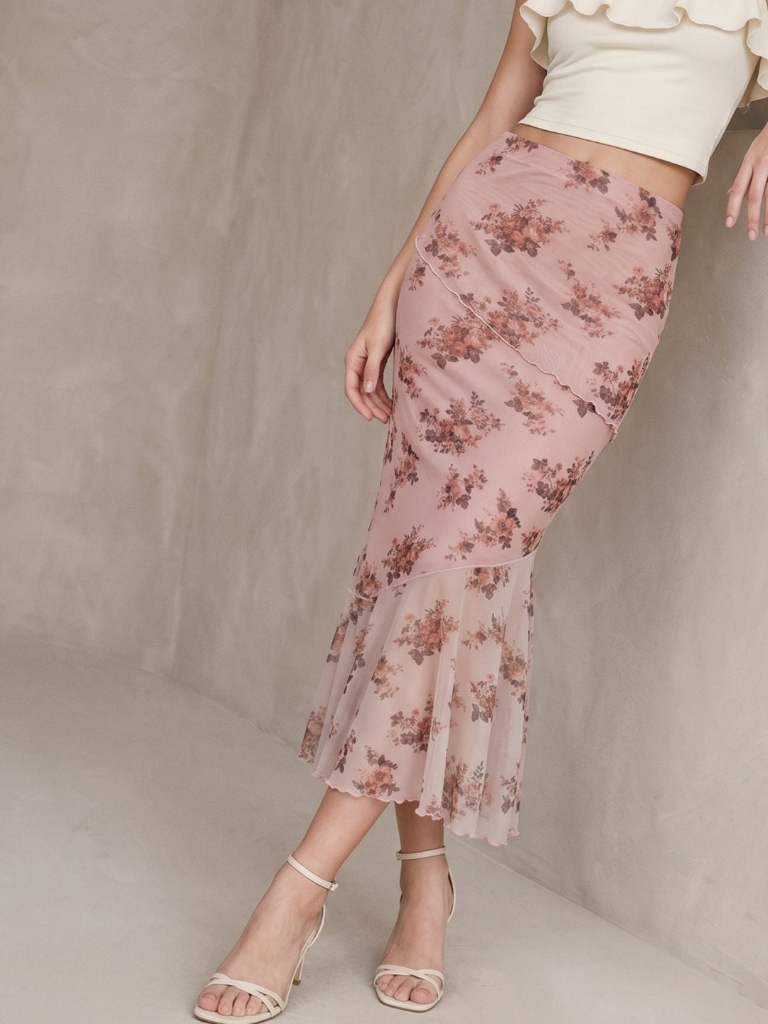 Pink Pencil Fitted Printed Mesh Skirt