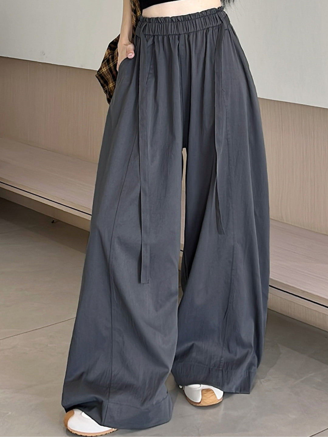 Charcoal High Waist Pleated Wide Leg Pant