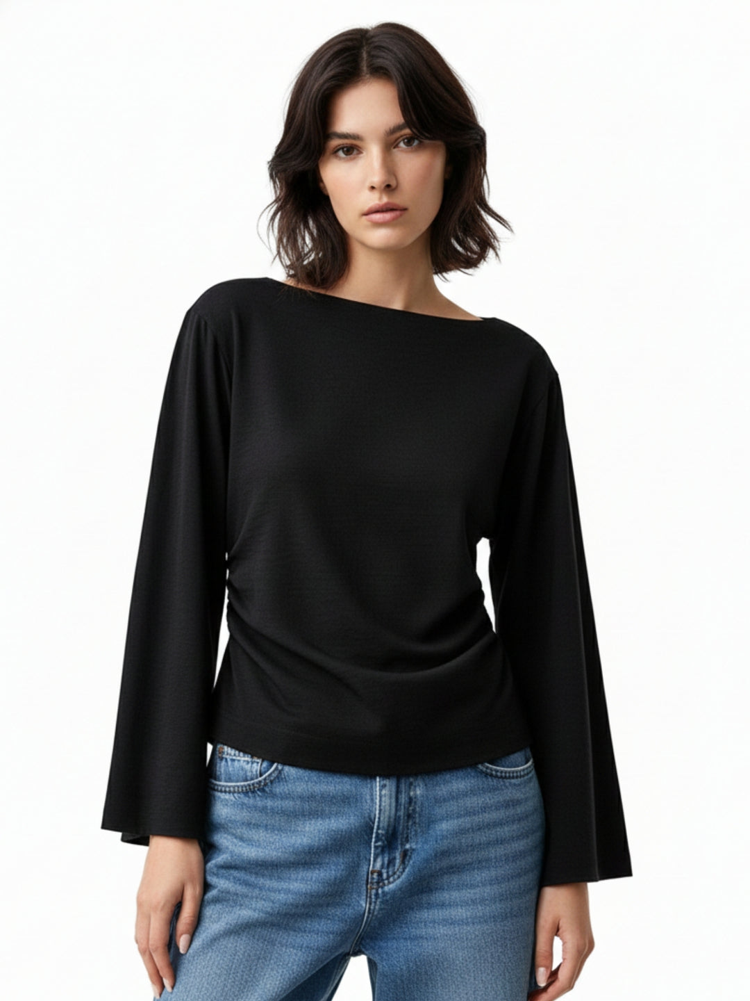 Black Relaxed Flared Sleeve Blouson