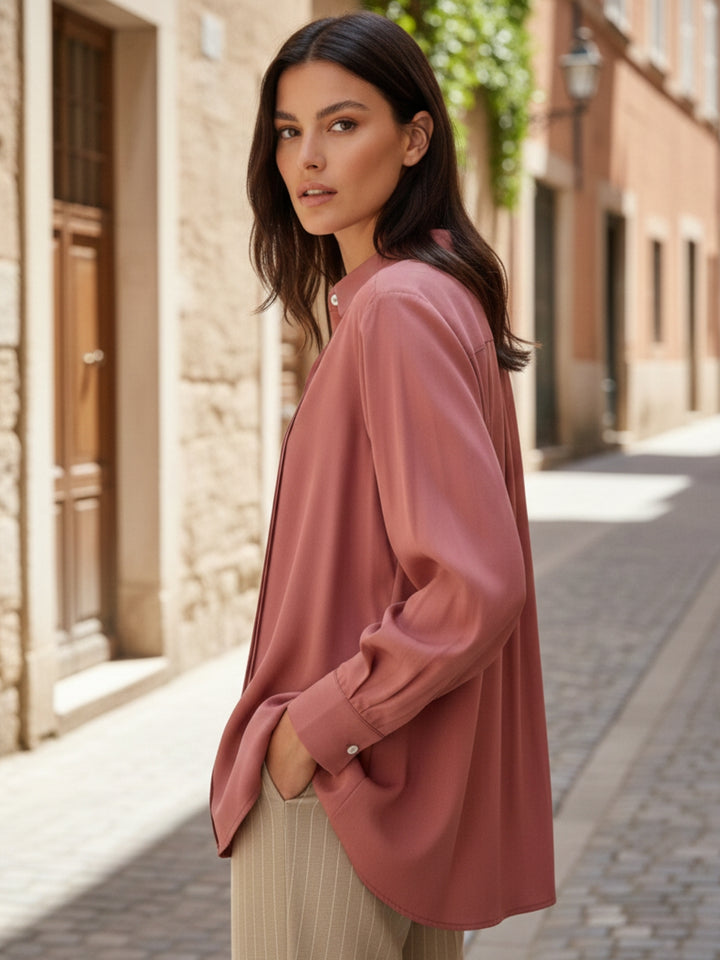 Mauve Full Sleeve Pleated Collared Shirt
