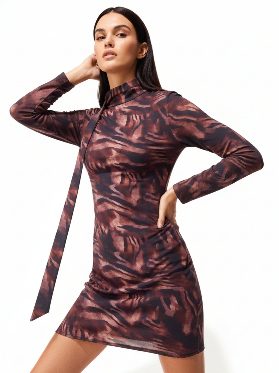 Brown Printed Mini Dress