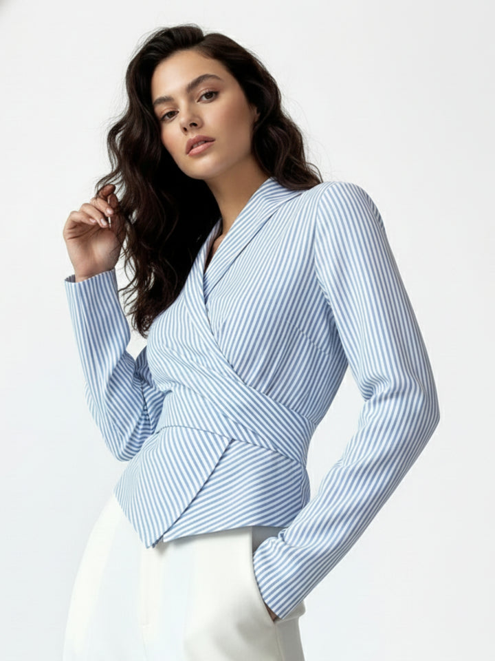 Blue High Collared Wrap Shirt