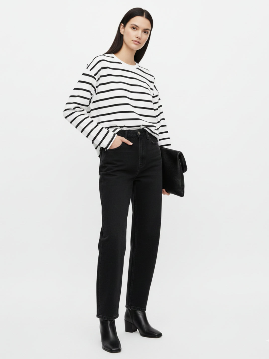 White Full Sleeve Striped Relaxed Sweatshirt