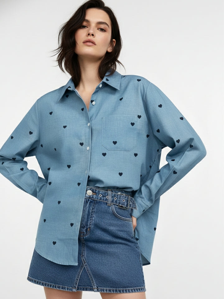 Blue Heart Printed Regular Shirt