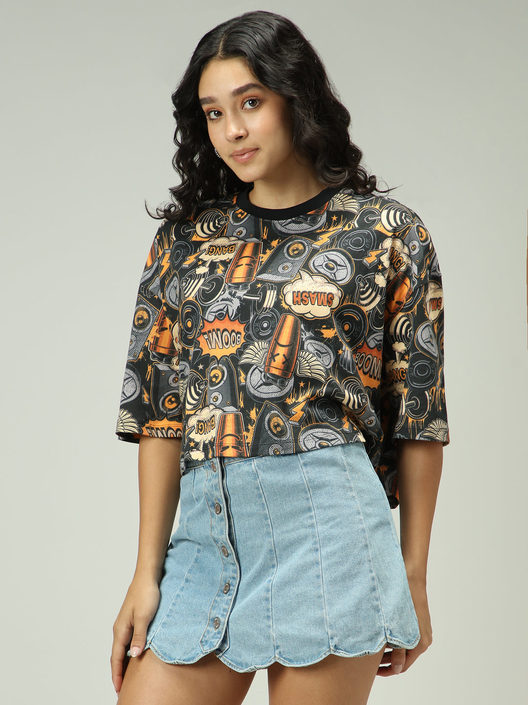 White Graphic Cropped Boxy T-Shirt