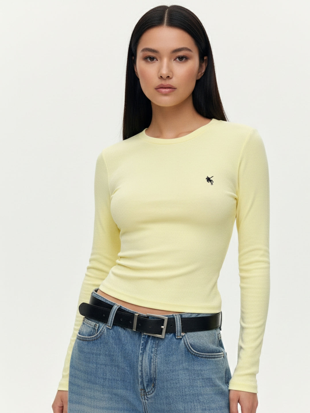 Yellow Full Sleeve Round Neck Crop Top