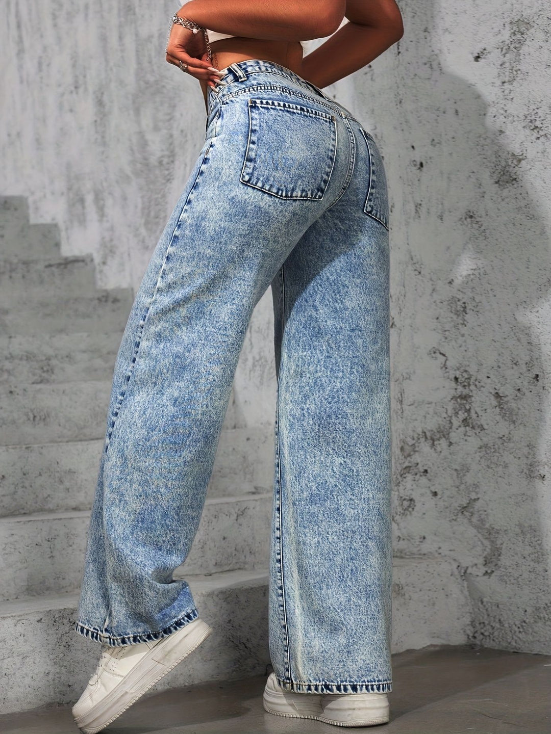 Blue Wide Leg Denim Jeans