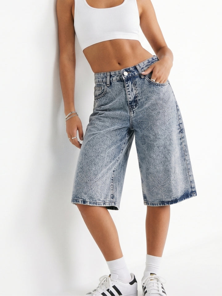 Light Blue Studded Bermuda Shorts