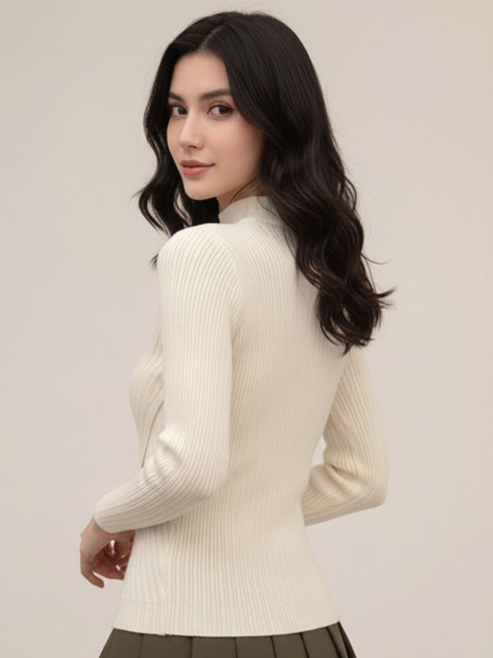White Full Sleeve Neck Cutout Wrap Top