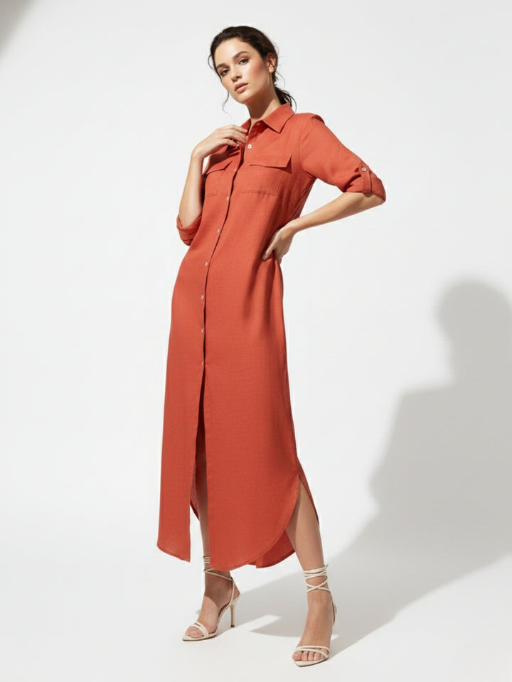 Orange Long Shirt Dress