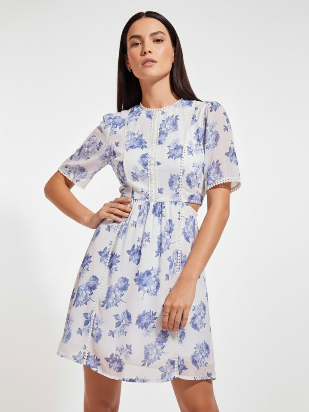 White Mini Fit And Flare Dress With Cut Out Detail