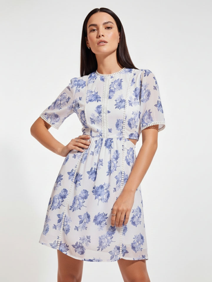 White Mini Fit And Flare Dress With Cut Out Detail