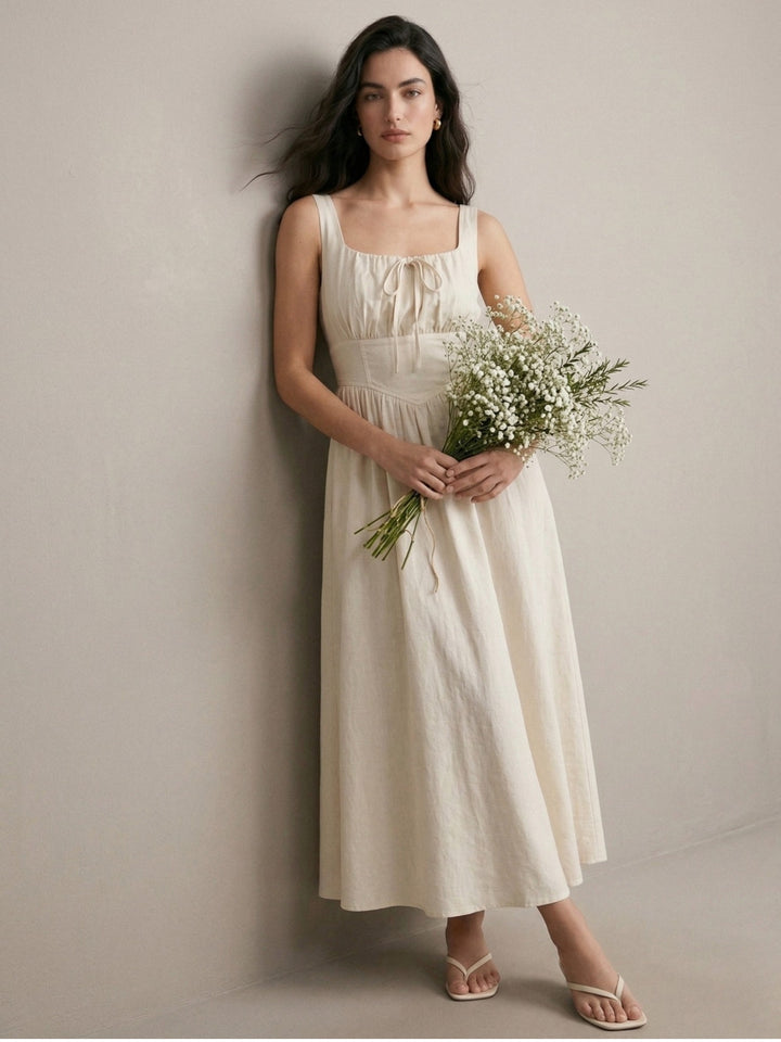 Off White Shoulder Strap Corset Style Dress