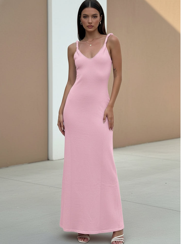 Pink Spaghetti Strap U-Neck Dress