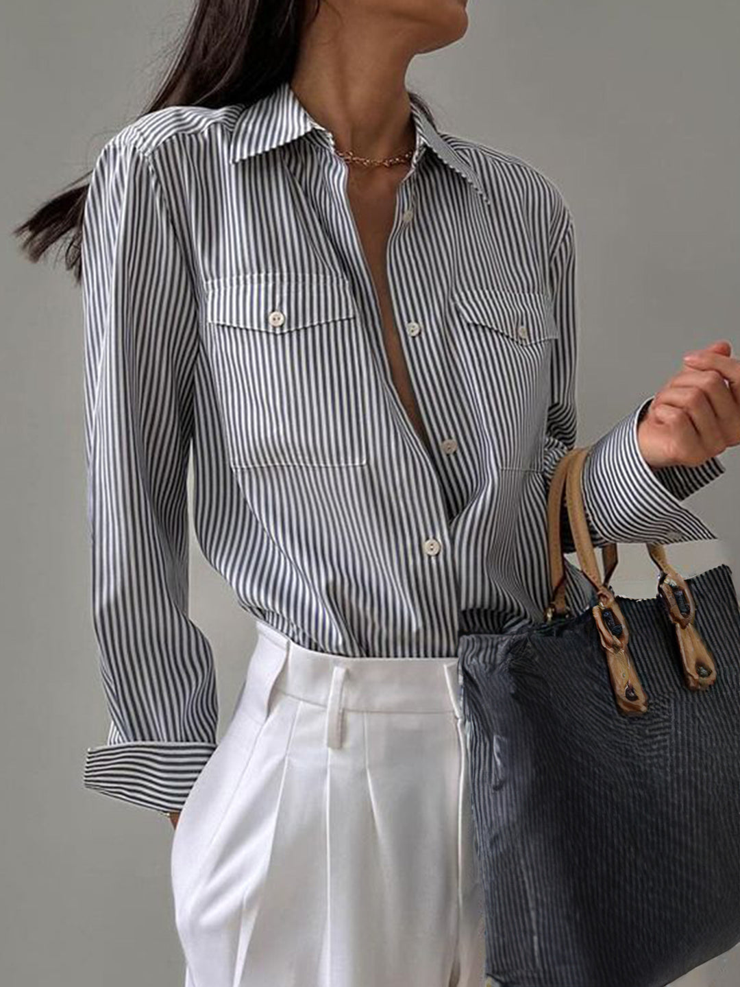 Blue Striped Double Pocket Shirt