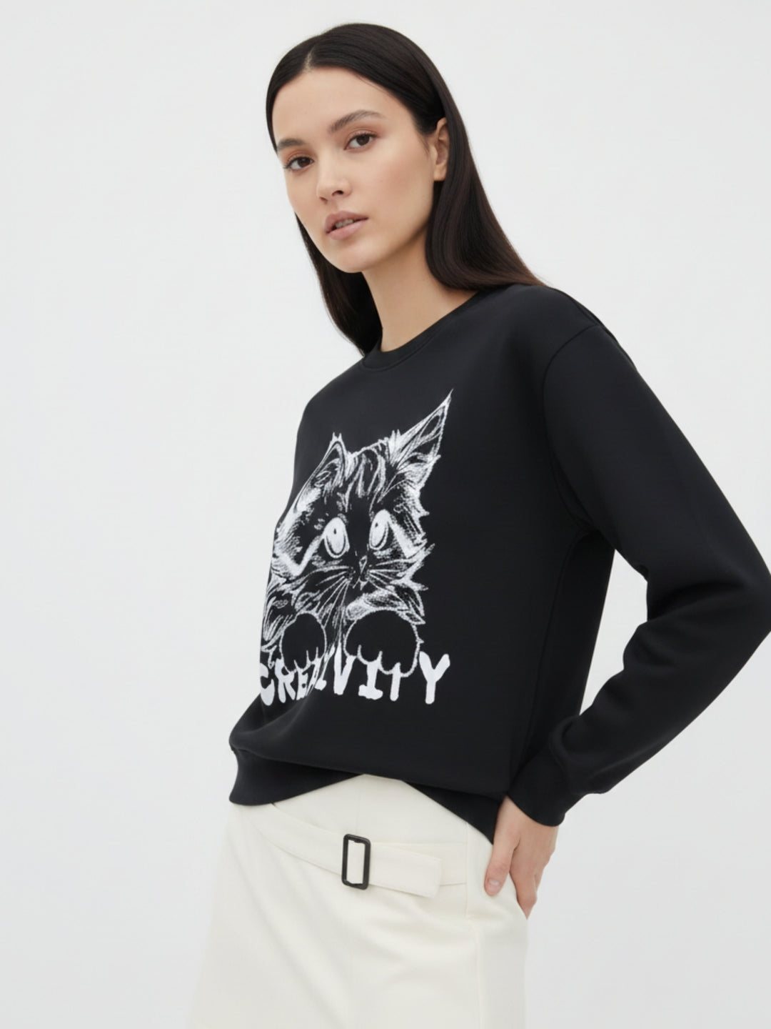 Black Graphic Printed Oversized Sweatshirt