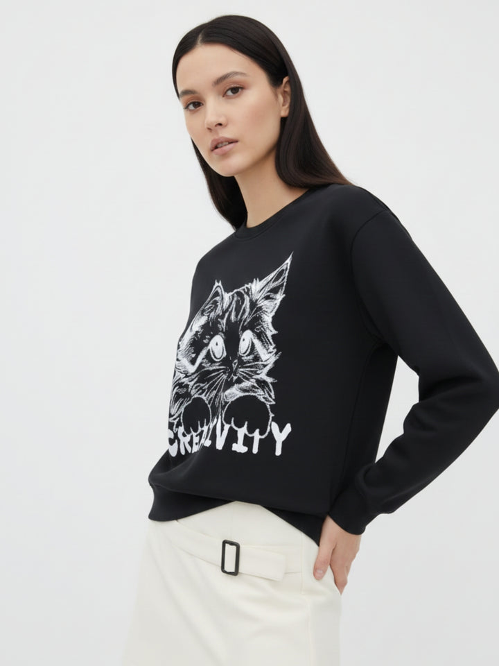 Black Graphic Printed Oversized Sweatshirt