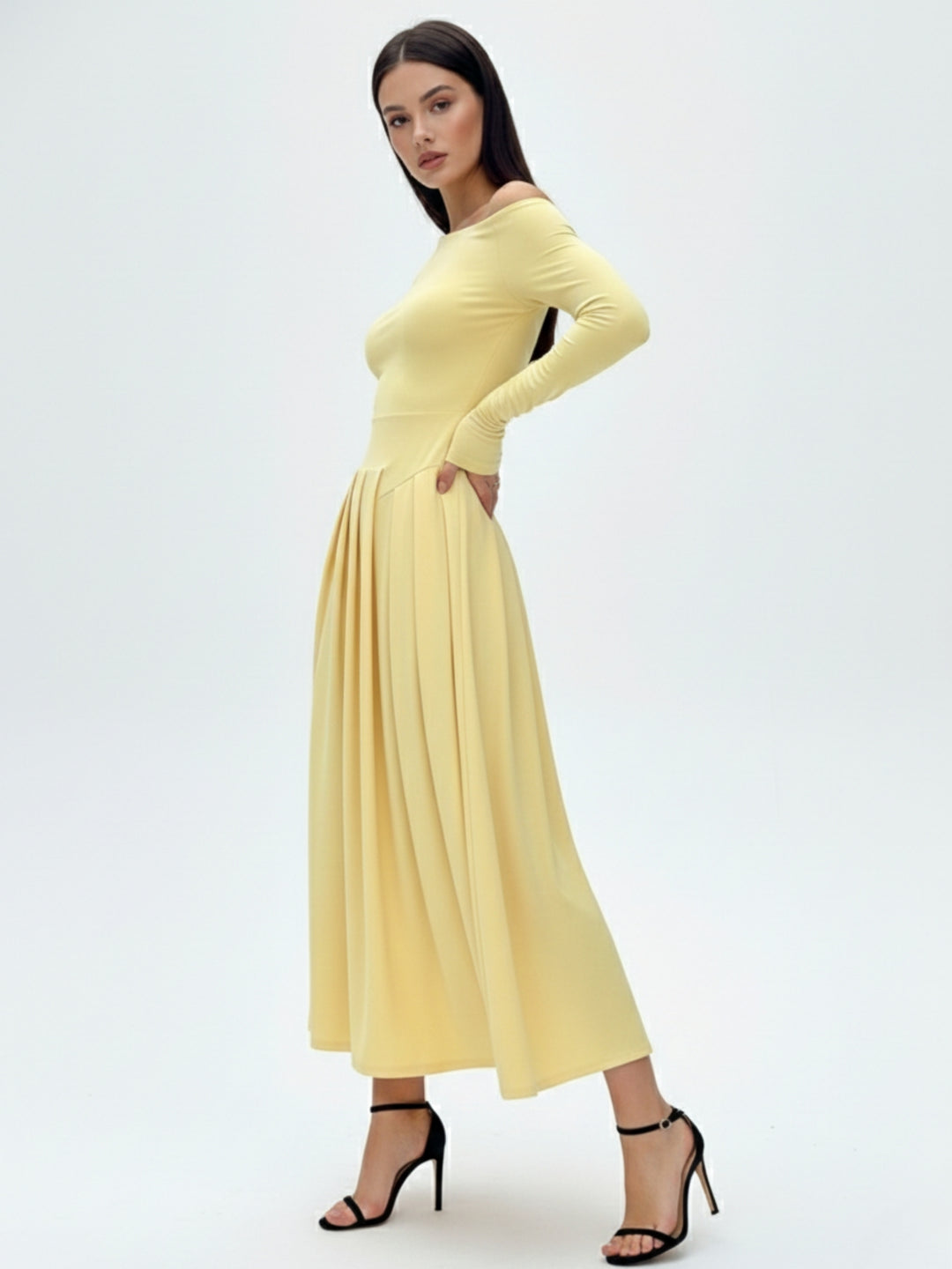 Yellow Full Sleeve One Shoulder Dress