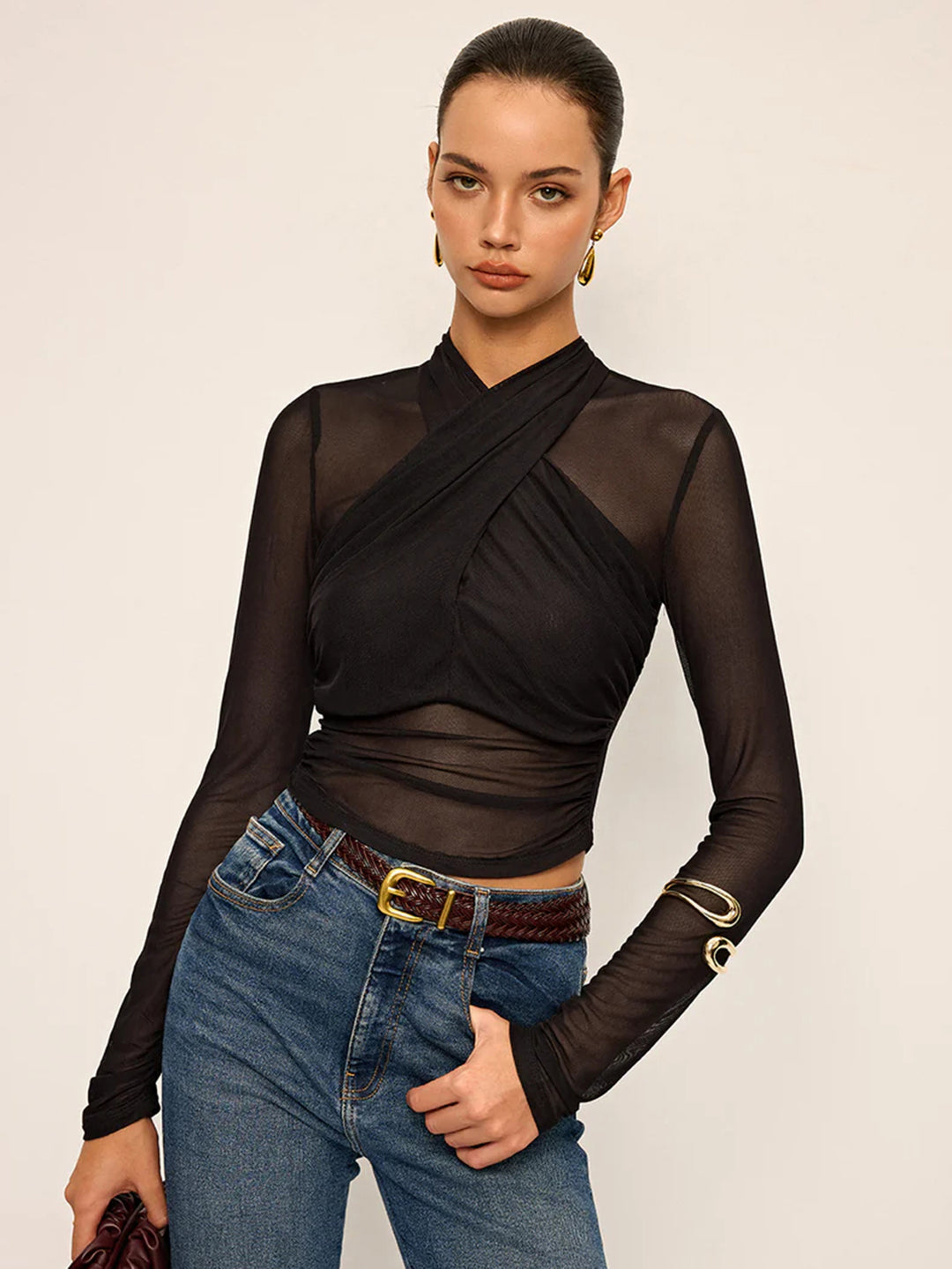Black Criss Cross Halter Neck Top