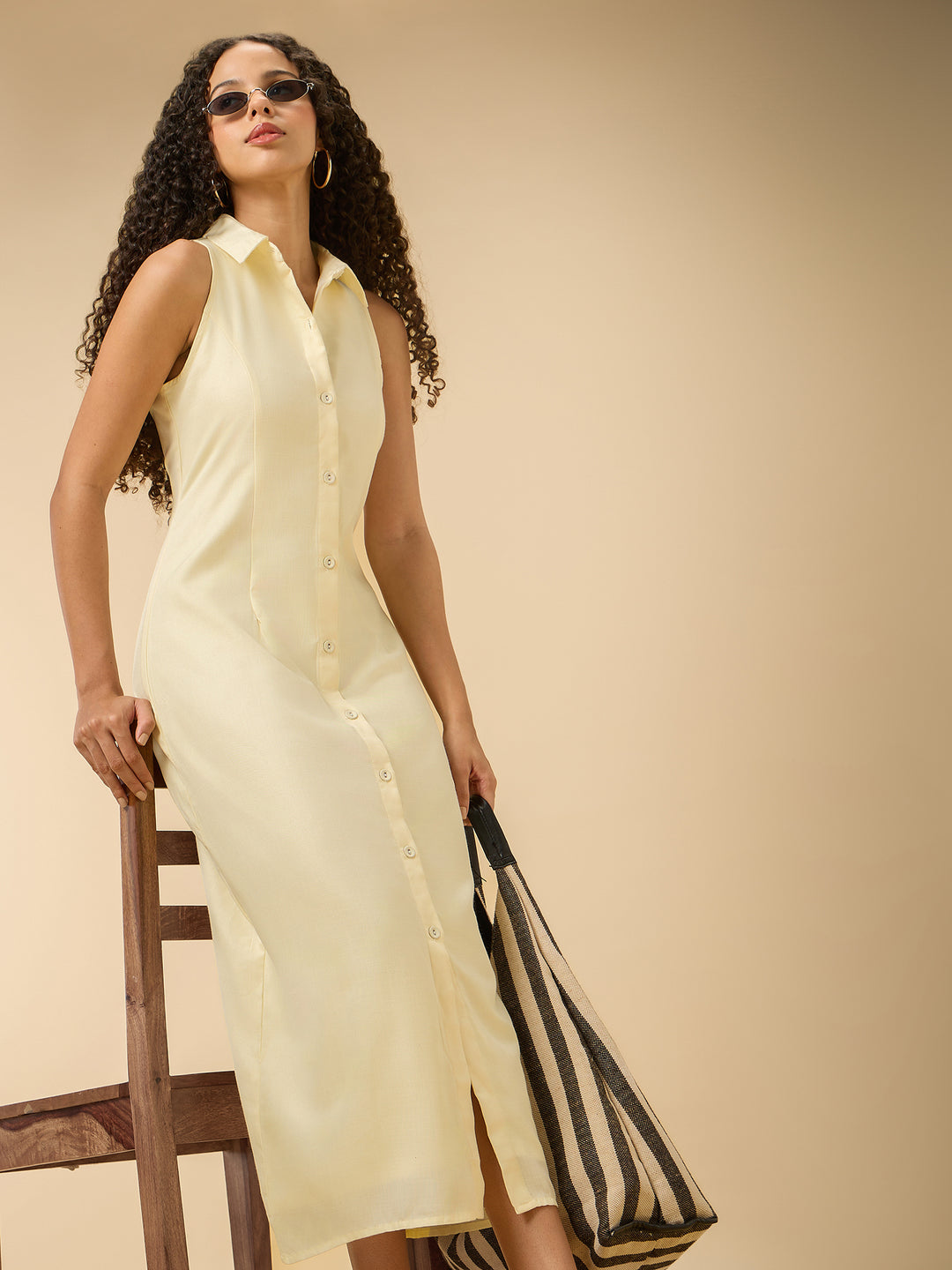 Beige Collar Neck Maxi Dress