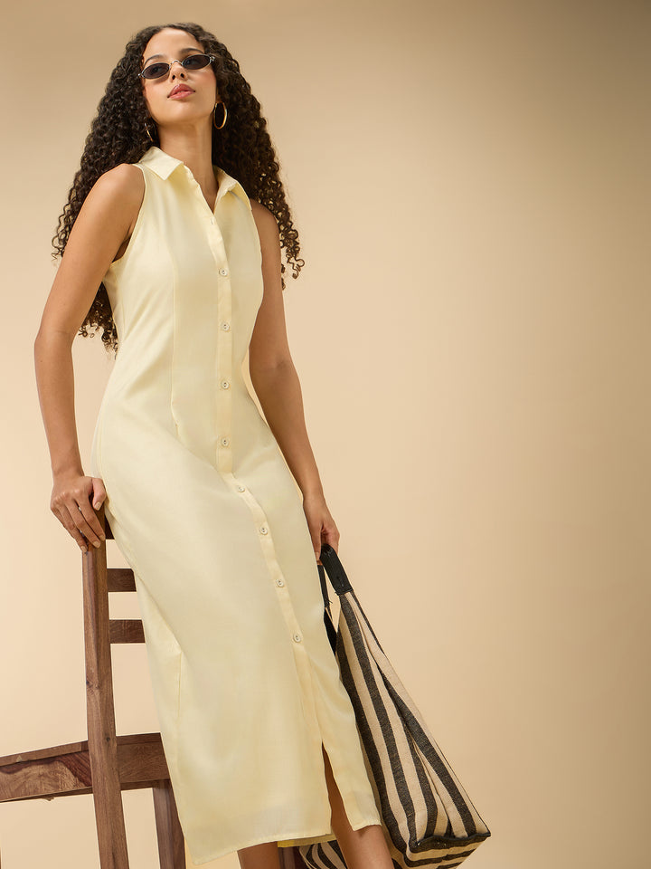 Beige Collar Neck Maxi Dress