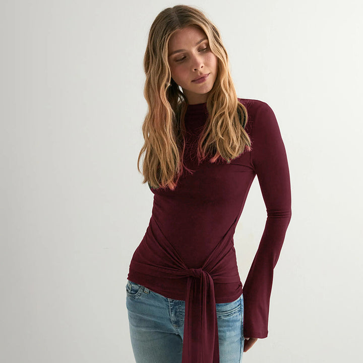 Maroon Full Sleeve Wrap Fitted Top