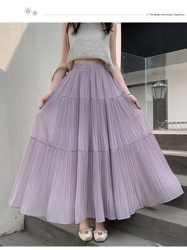 Lilac Flowy Tiered Solid Skirt