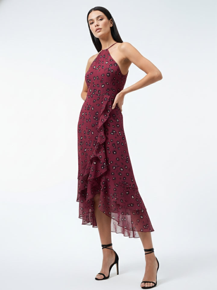 Wine High Slitted Dress