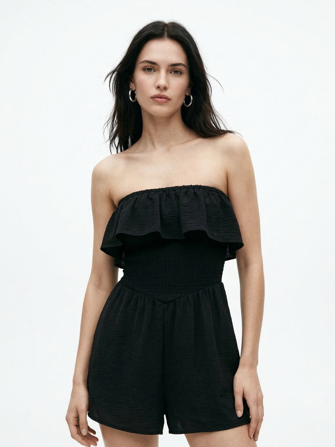 Black Front Chest Flap Playsuits