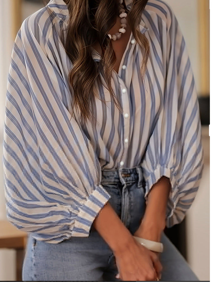 Blue Bishop Sleeve Striped Top