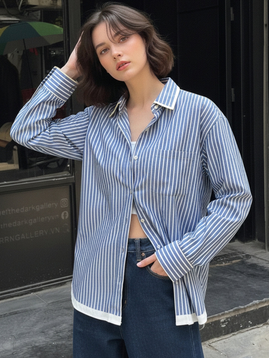 Blue Oversized Stripe Shirt