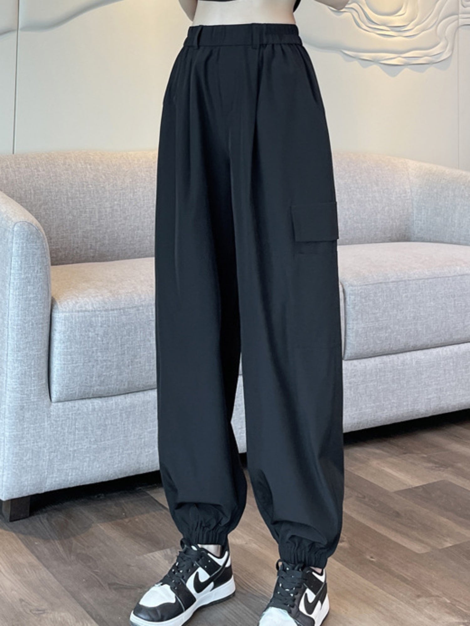 Black Solid Cargo Jogger