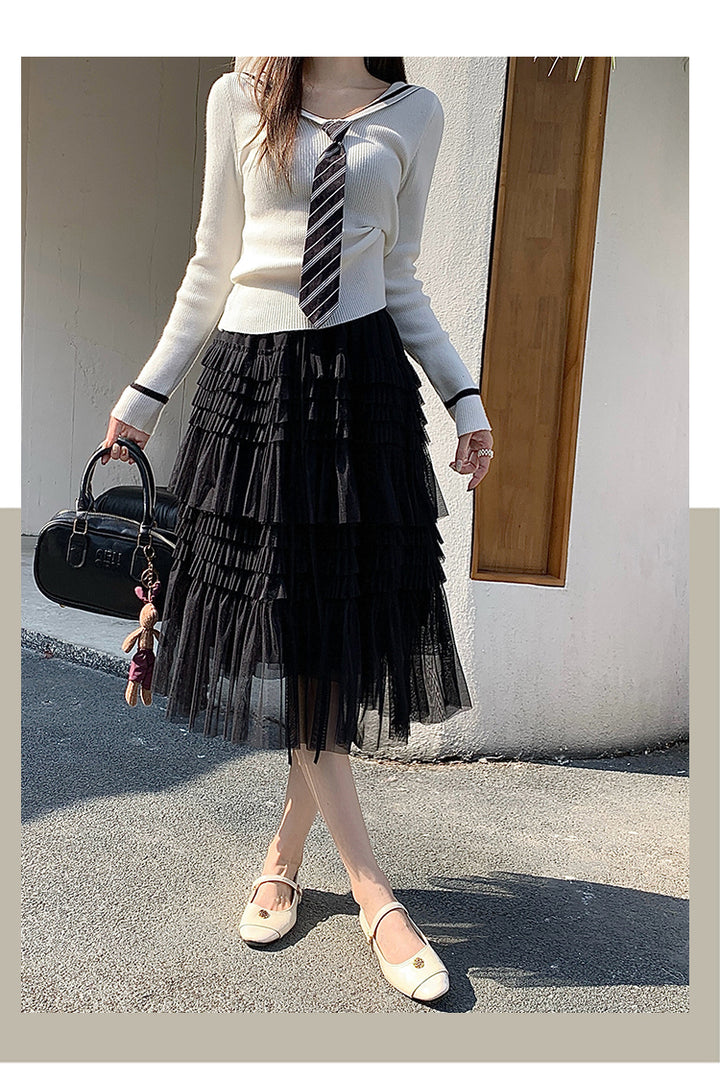 Black Sheer Tiered Midi Skirt