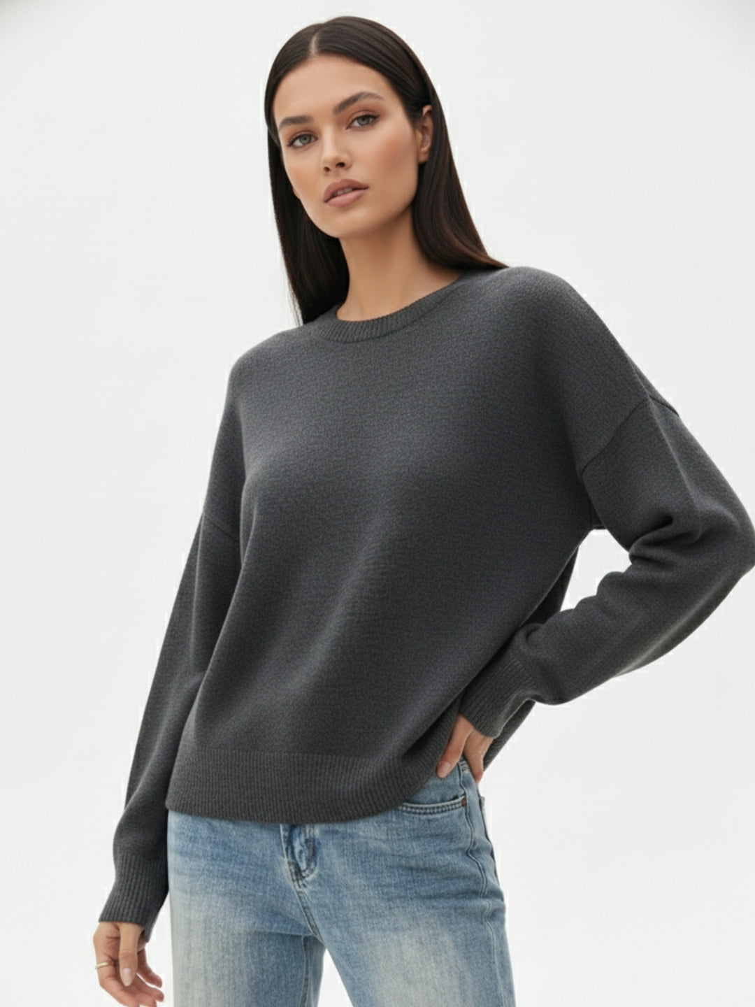 Grey Full Sleeve Round Neck Sweatshirt