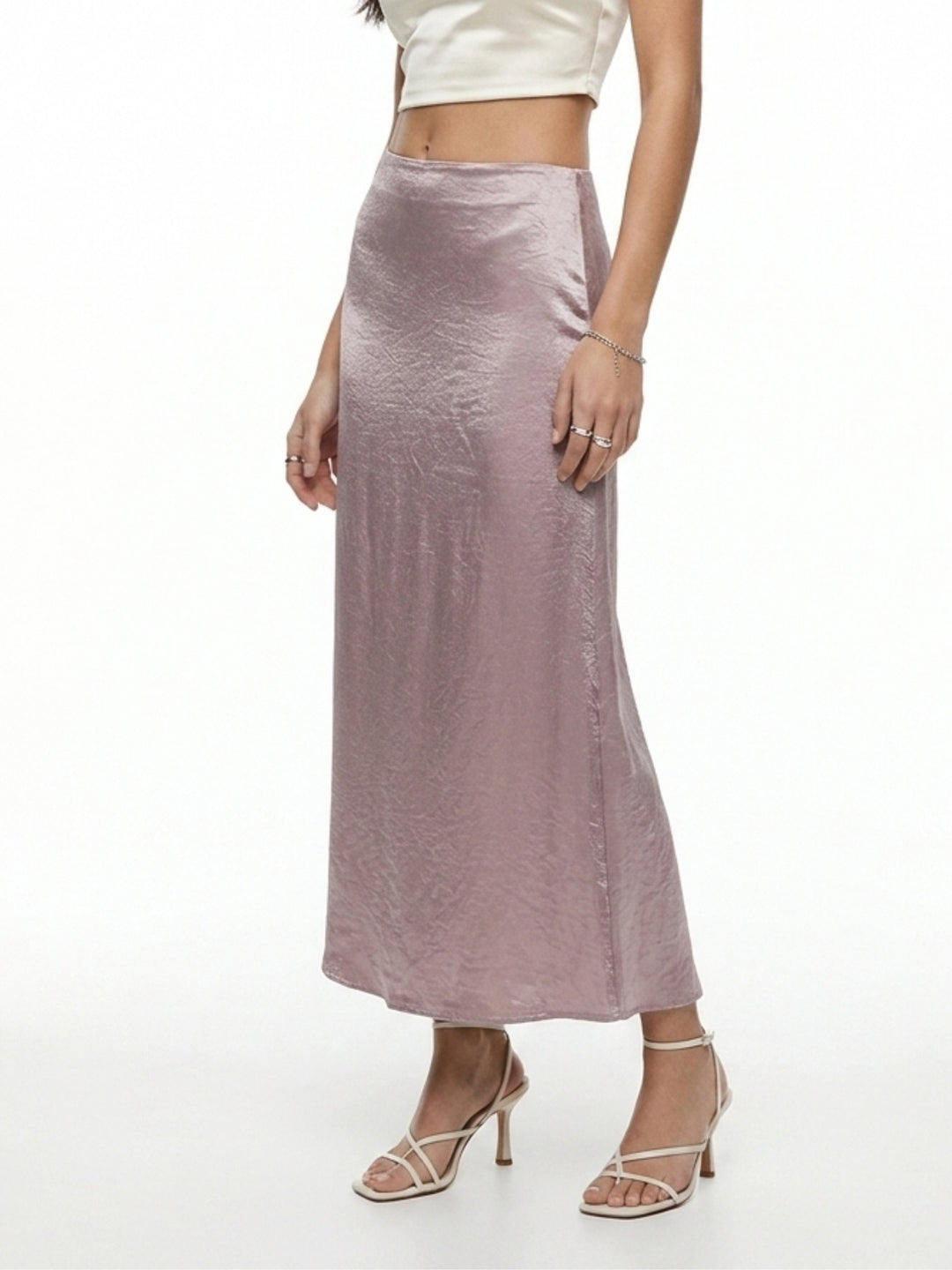 Lilac High Waist Satin Flared Skirt