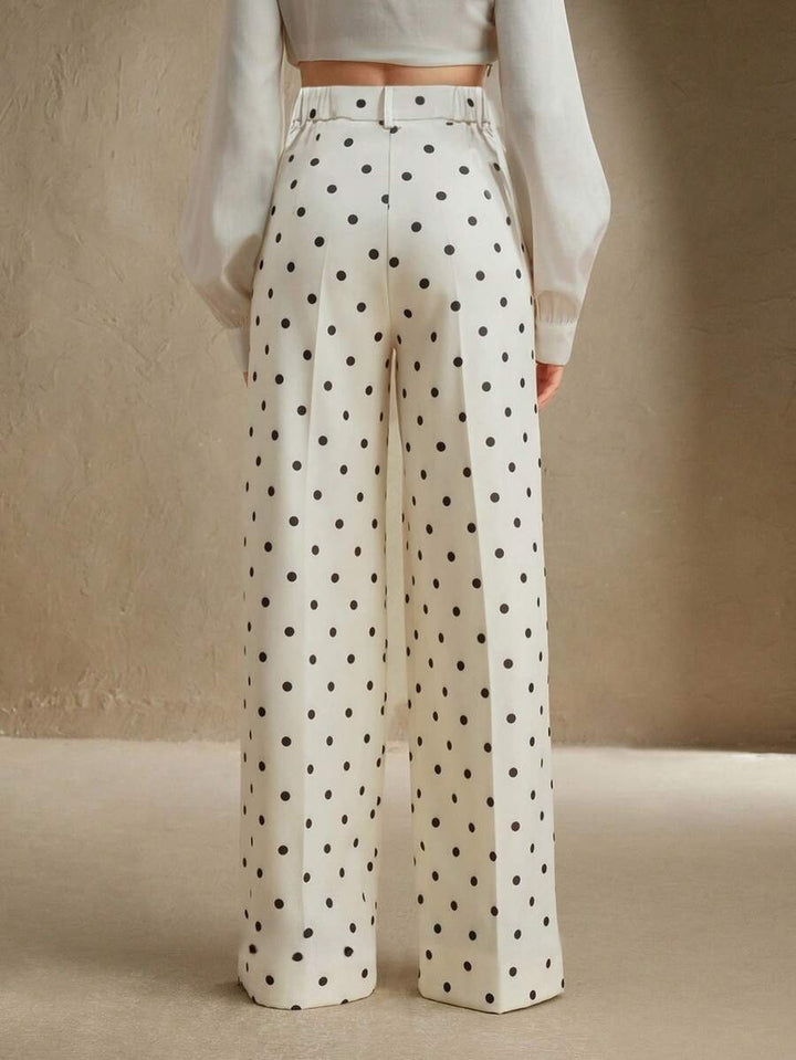 White High Waist Polka Printed Pant