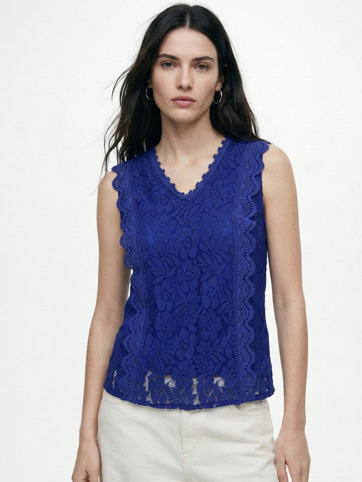 Blue Sleeveless Textured Blouson