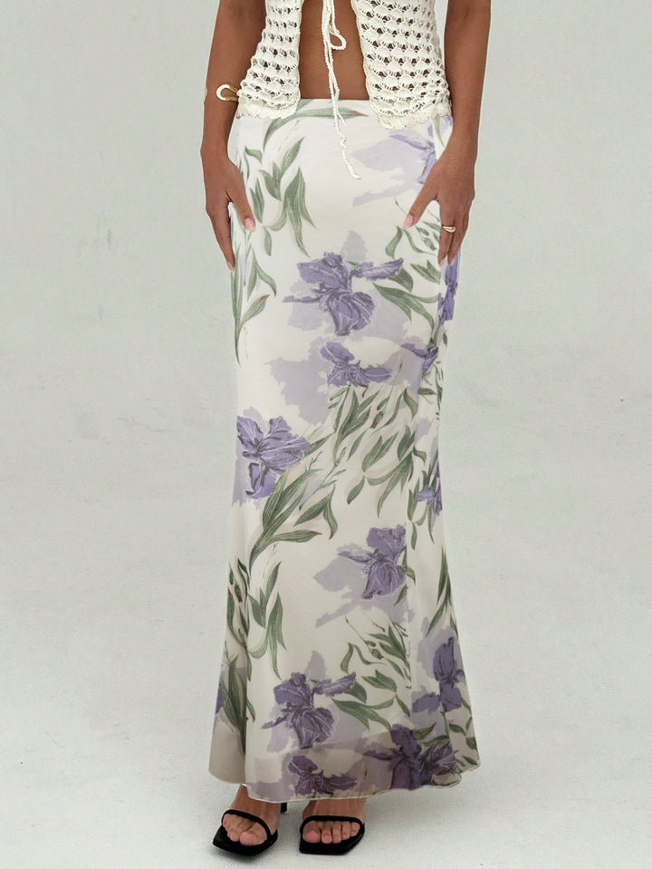 White High Waist Printed Skirt