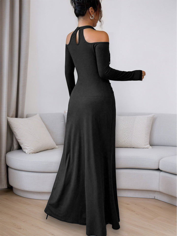 Black Full Sleeve Lace Neck Detail Dress